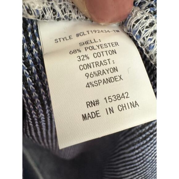 Melloday Blue Cream Textured Knit Top Geometric Pattern, 3/4 Sleeve, Boho Chic - Picture 6 of 6